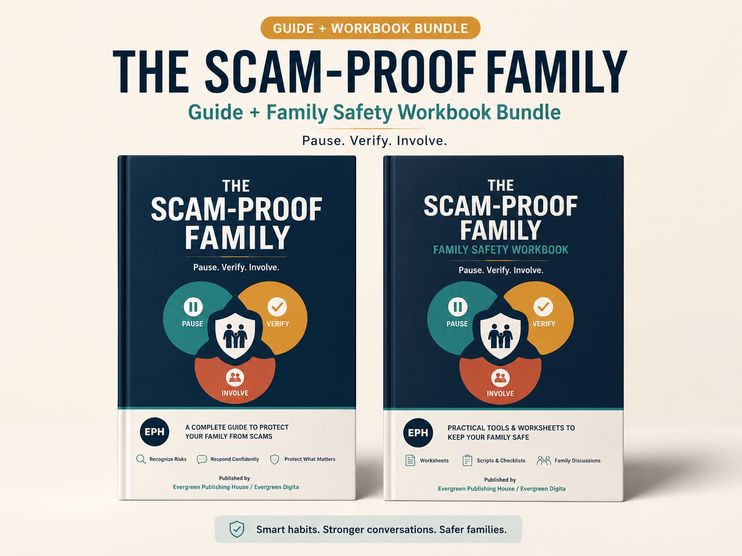 The Scam-Proof Family guide and Family Safety Workbook bundle from Evergreen Publishing House and Evergreen Digita