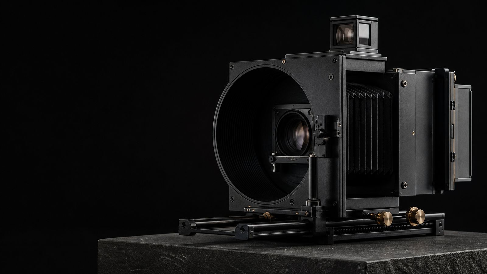 Black camera-obscura optical instrument with brass micrometers